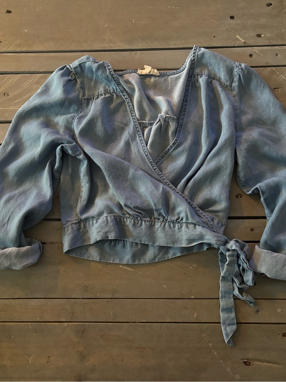 Light Blue Wrap Front Women's Top Size Small